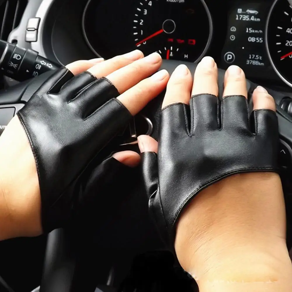 1Pair Fashion Half Finger Fingerless PU Leather Gloves Ladys Driving Show Pole Dance Mittens for Women Men Hot Wholesale images - 6