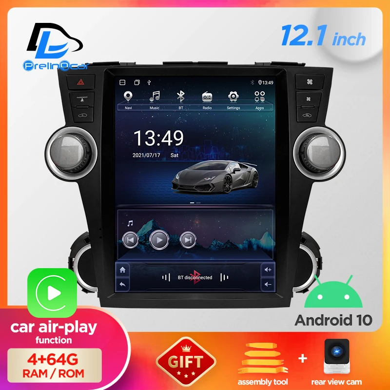 12 1 дюймовый автомобильный Android 10 радио плеер для Toyota Highlander 2009-2013 мультимедийный