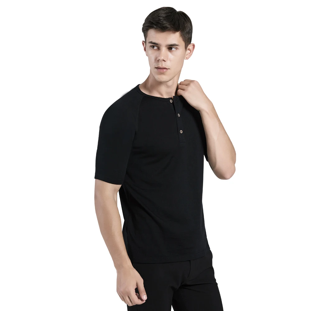 Мужская футболка Хенли из мериносовой шерсти Спортивная 100% для бега походов и