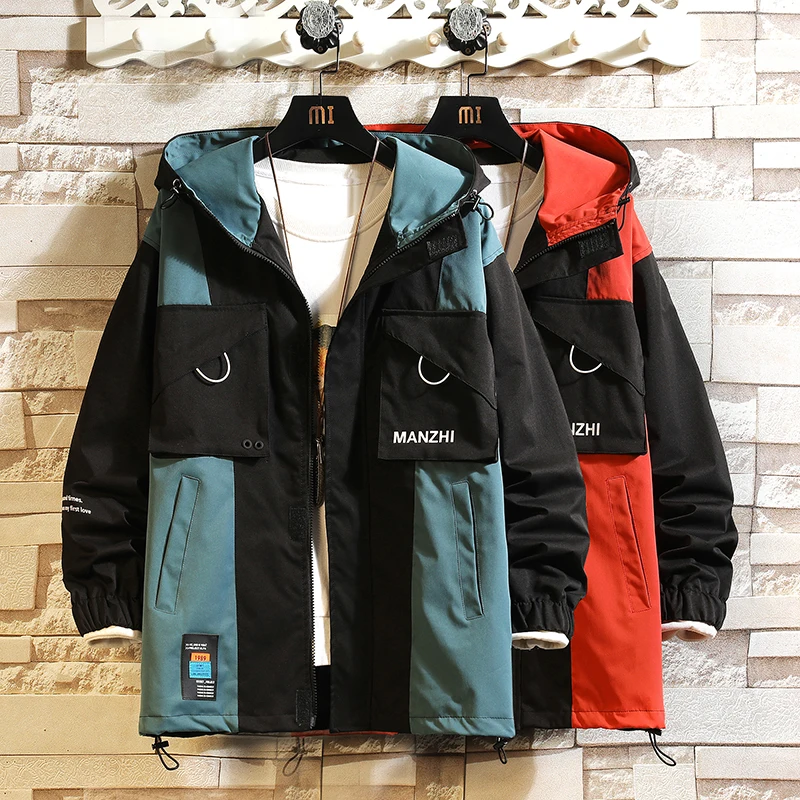

Casual Japan Style New 2021 Spring Autumn Cargo Patchwork Black Jacket Men'S Brand Clothes Plus OverSize with Hoodies
