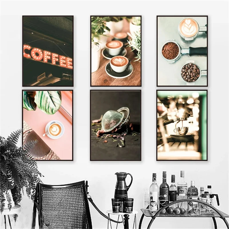 

Coffee Cups Posters And Prints Flower Light Coffee Cups Cappuccino Canvas Painting Nordic Wall Art Pictures Cafe Decor Cuadro