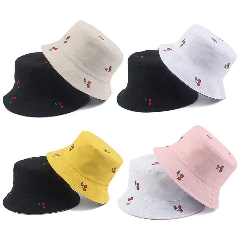 

Шляпа-ведро с принтом в виде фруктов и вишни, Панама для мужчин и женщин, двусторонняя летняя шляпа от солнца в рыбацком стиле