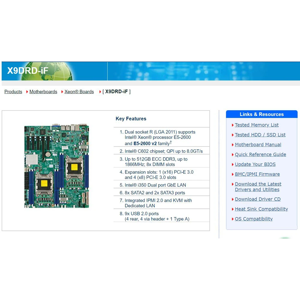 X9DRD-iF для материнской платы супермикро-сервера LGA2011 E5-2600 семейство C602 ECC DDR3 PCI-E3.0 SATA3