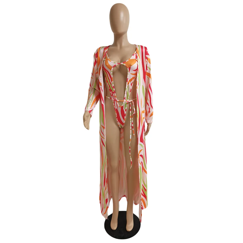 Summer Beach Fashion Printed X-long Cape One Piece Swimsuit Sexy Hollow Out Low Waist Bathing Suit Women Wholesale Dropshipping