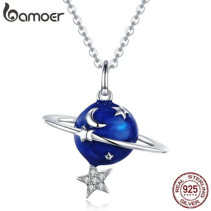

BAMOER Hot Sale 100% 925 Sterling Silver Secret Planet Moon Star Necklaces Pendants for Women Sterling Silver Jewelry BSN007