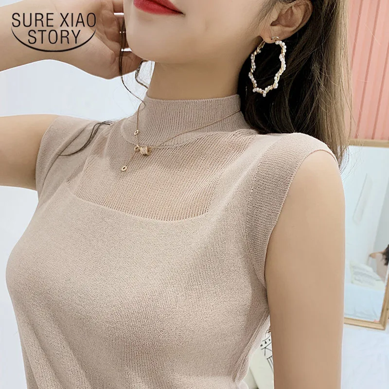

2021 Summer Women Tops Women White and Black Shirt Sexy Street Style Knitted Solid Wild Ice Silk Knitting Fashion Clothing