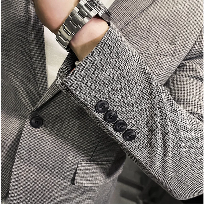 

2021 Men's spring High quality cotton business Blazers/Male slim fit leisure suit Jackets Men's plaid clothing Plus size S-3XL