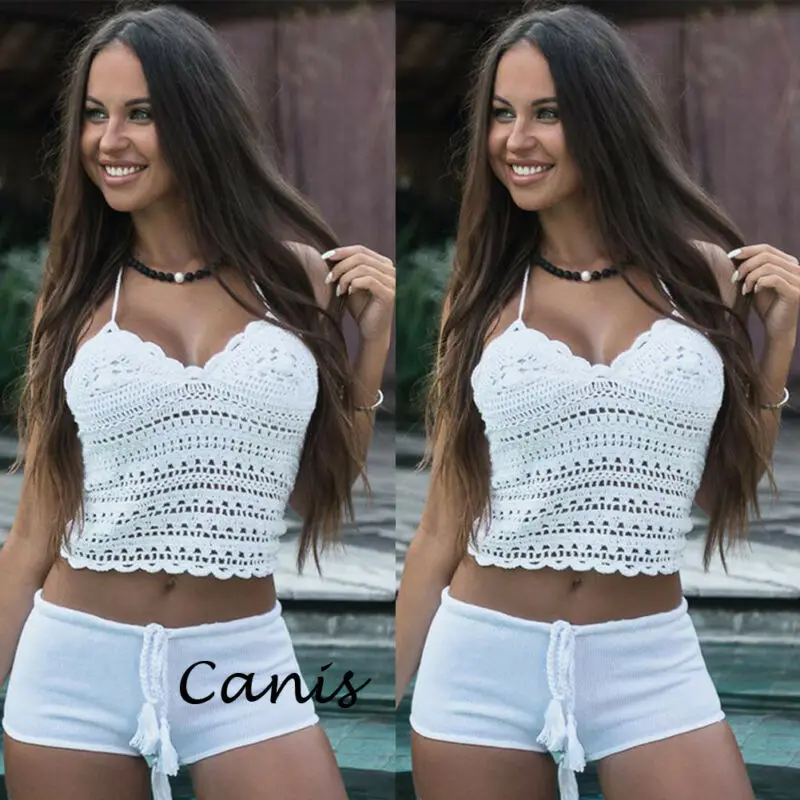 Сексуальный женский вязаный Бралетт в стиле бохо бюстгальтер с v образным