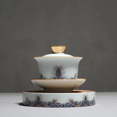 

Ceramic Enamel Painted Gaiwan Three-piece Bowl Blue And White Porcelain Tea Tureen Kung Fu Teaware Tea Ceremony Accessories