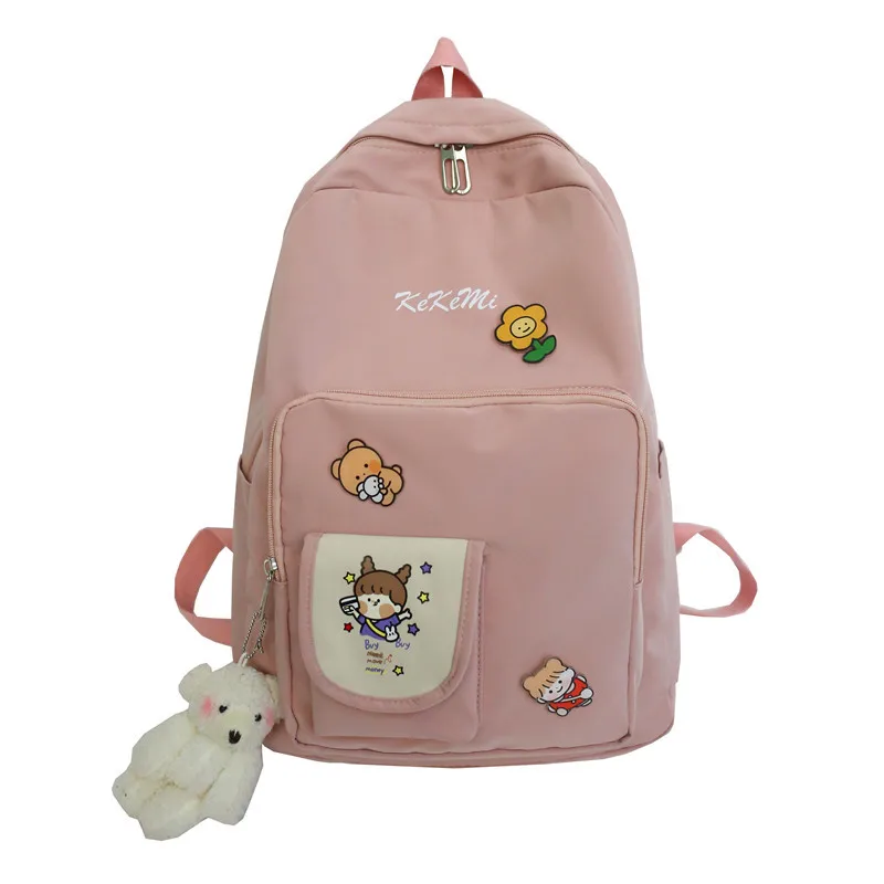 

Teen School Bag for Girls Backpack Black Pink Nylon Cute Cartoon College School BackPack Women Teenage Student Schoolbag New