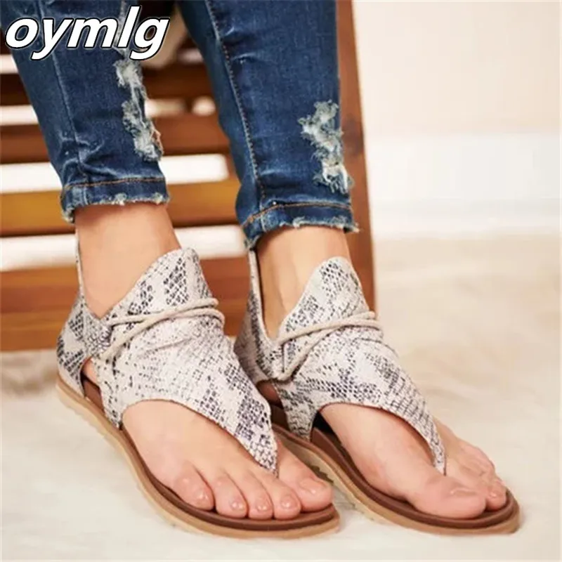 Сандалии женские с леопардовым принтом босоножки на плоской подошве большой