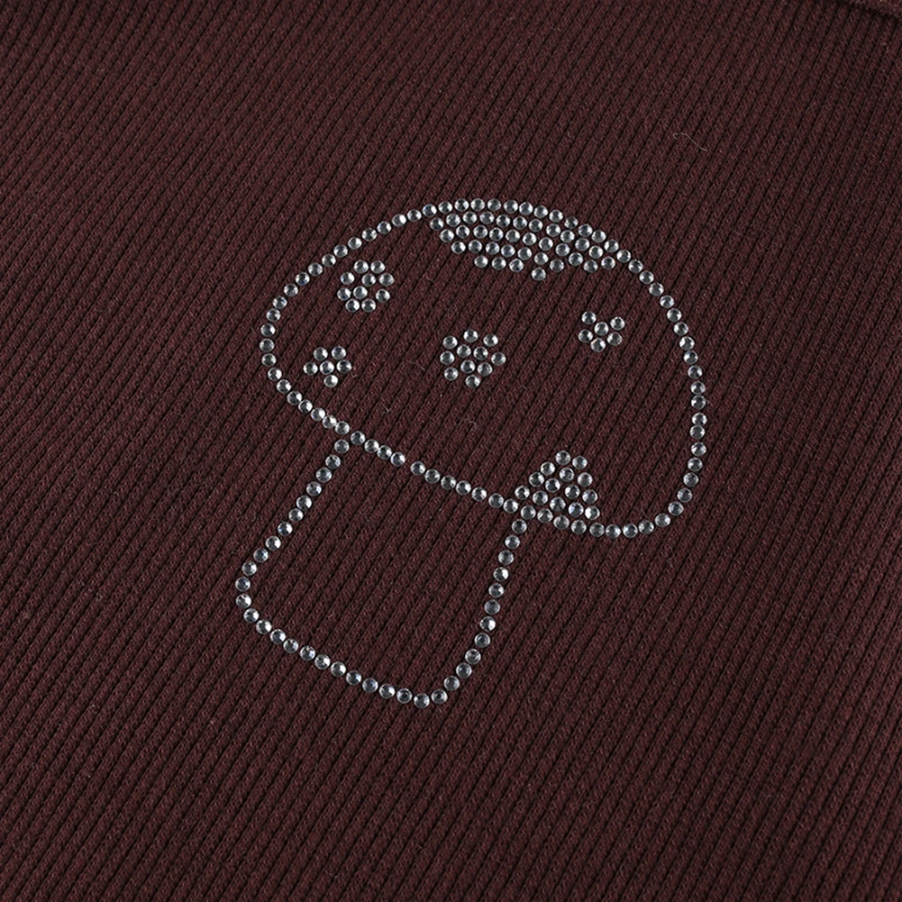 

Indie Aesthetics Mushroom Diamond Straped Brown Tops Y2K Vintage U-neck Sleeveless Tank Top 90s Streetwear Outfits Slim