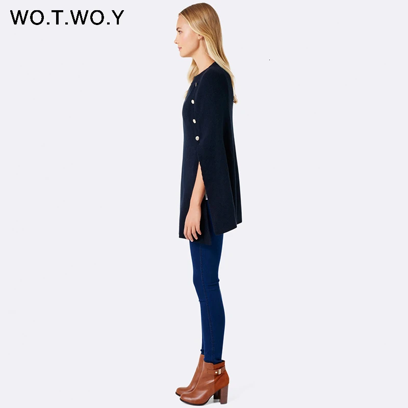 WOTWOY, Вязаный плащ, свитер для женщин, Повседневная Свободная шаль, осень зима, уличная одежда, пончо, женский свитер и пуловеры размера плюс