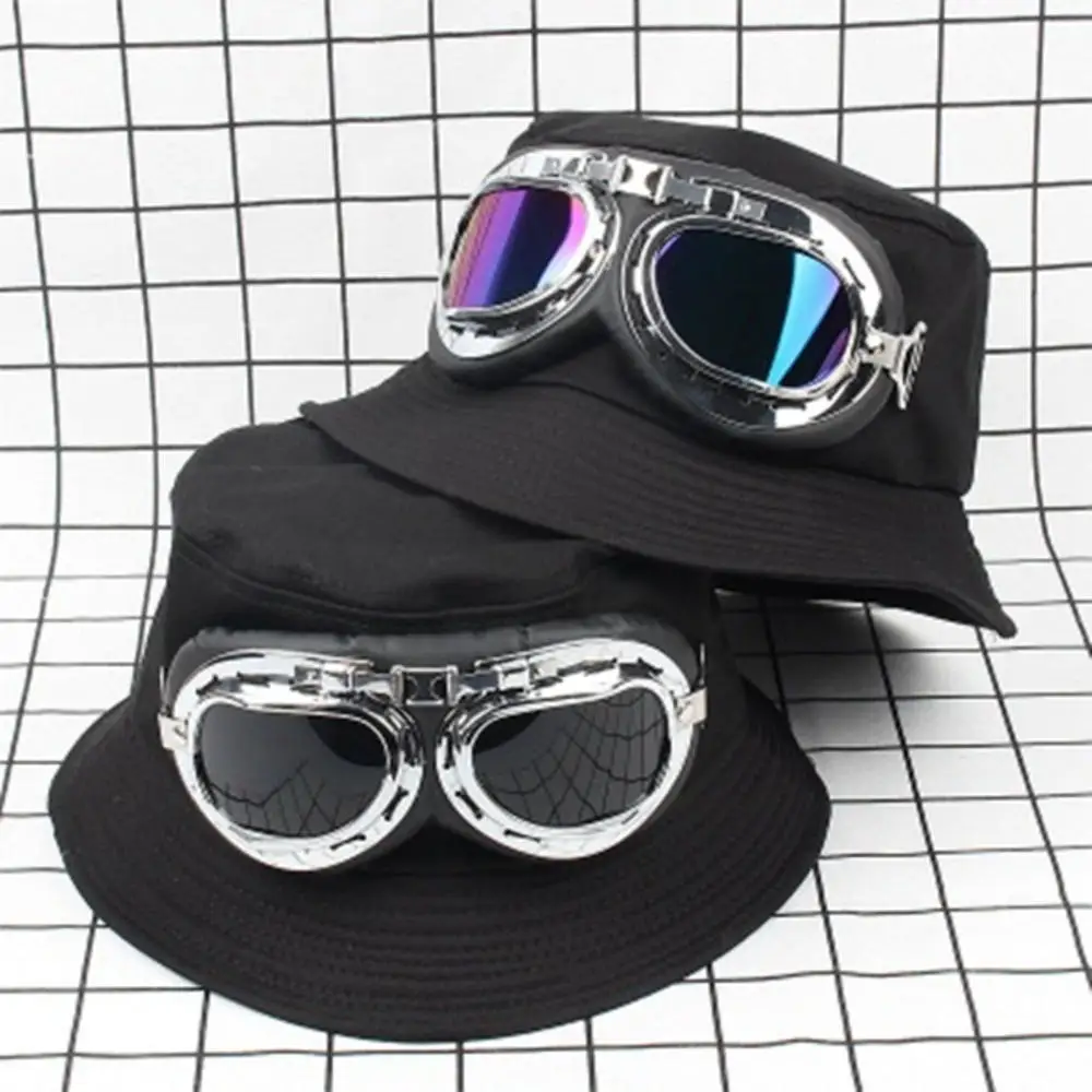 

Glass pattern bucket hat with glasses ladies and men couple fisherman hats solid color wide brim visor fisherman hat hip hop hat