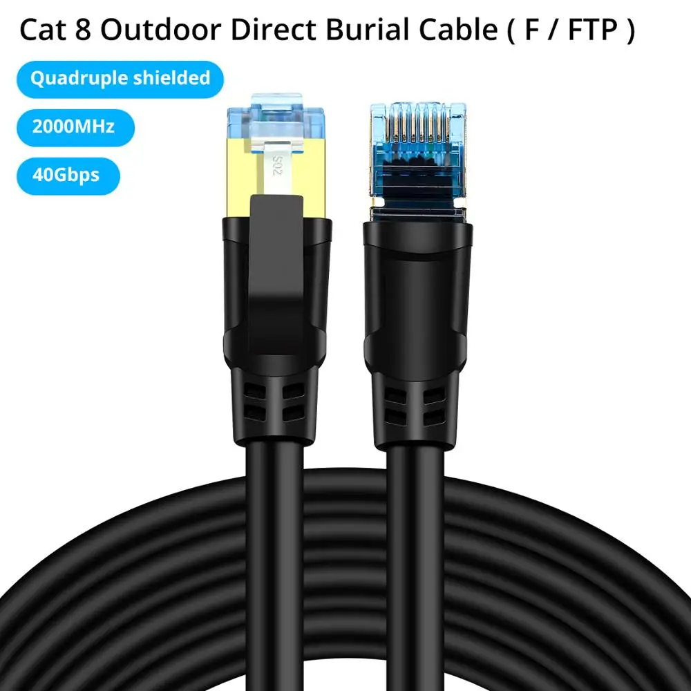 Высокоскоростной Gigabit Cat8 Ethernet кабель 10 футов 40 Гбит/с 2000 МГц сетевой Интернет SFTP LAN