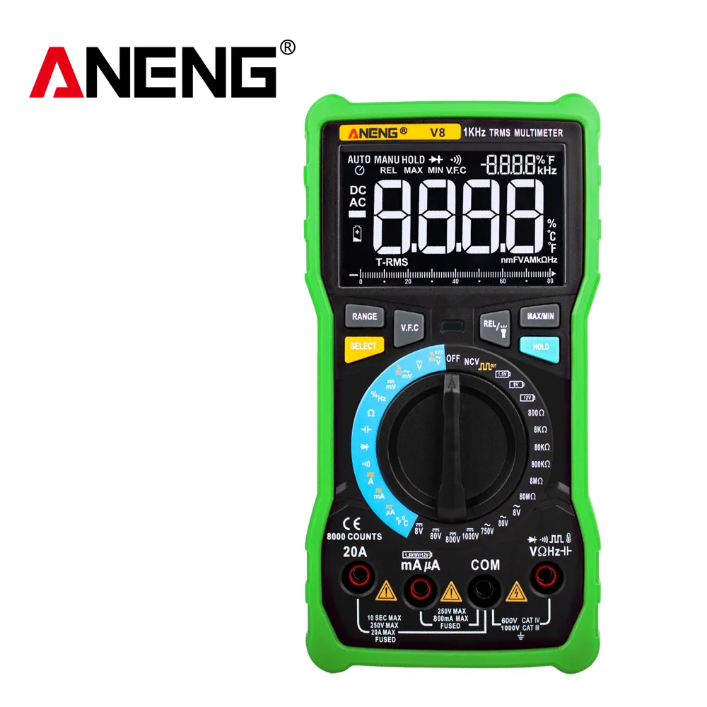 ANENG V8 Цифровой мультиметр Профессиональный 8000 отсчетов истинный RMS Транзистор тестер Аналоговый транзистор multimetro multimetr multiteste - Цвет: Зеленый