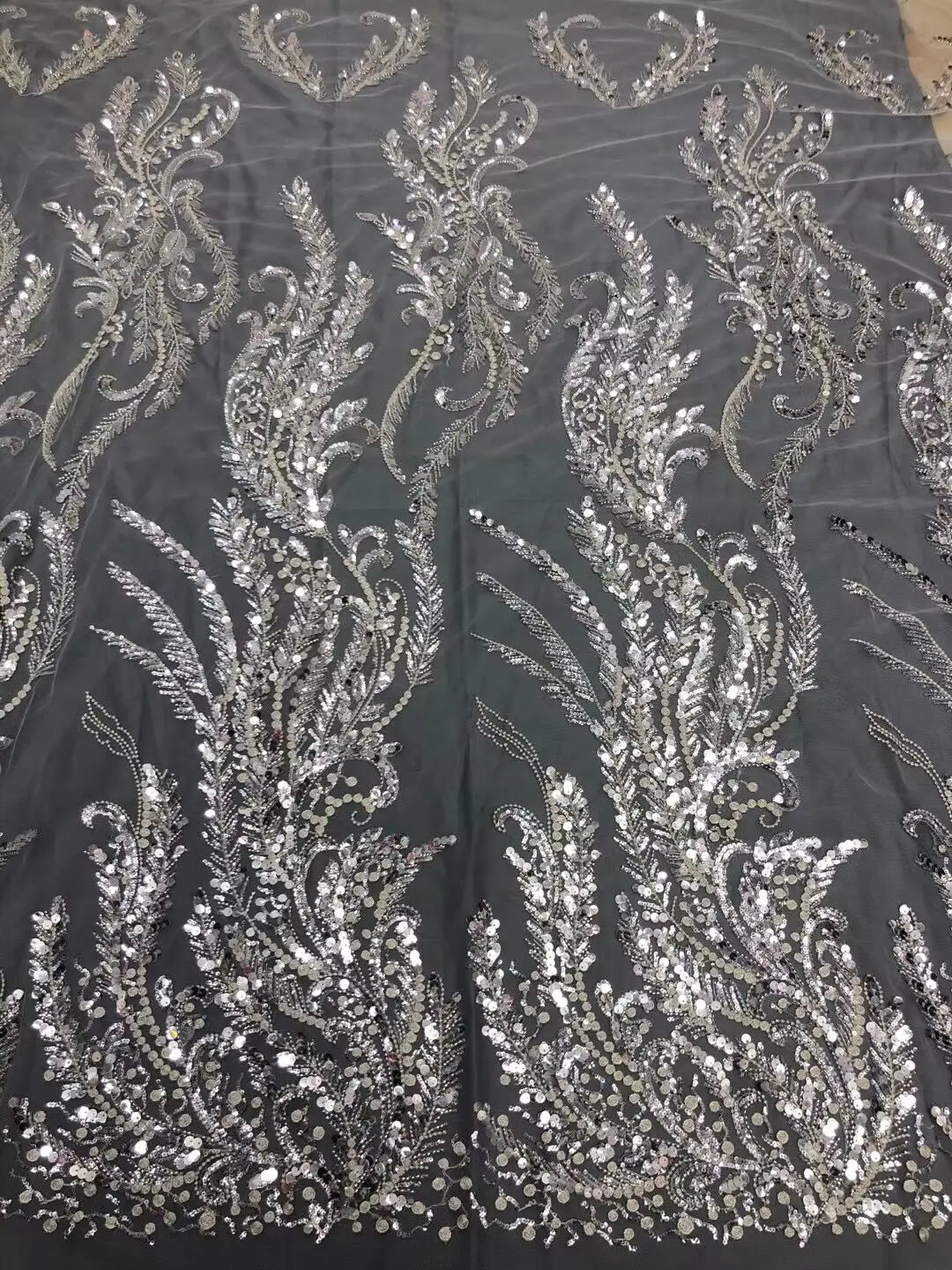 

luxury french net lace fabric embroidered tulle mesh lace fabric with beads and sequins ZH-418885 for bridal dress