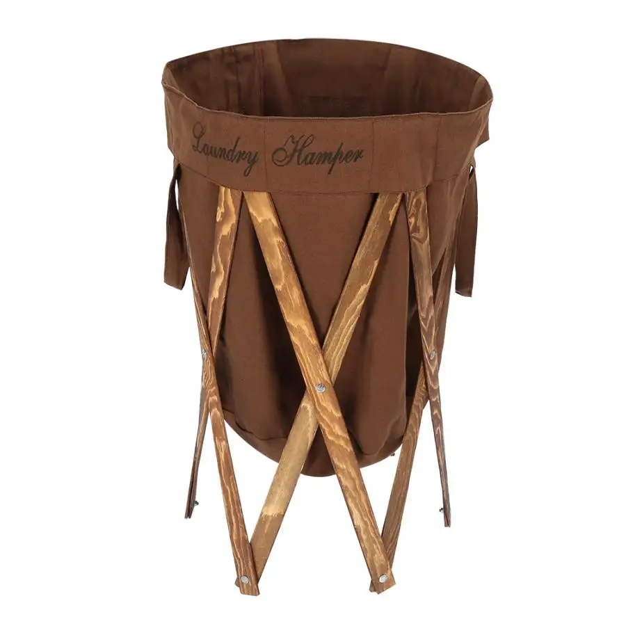 Foldable Laundry Hamper Basket with Wooden Frame Dirty Clothes Bag for Home Use
