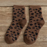 2 pieces 1 pairs womens socks spotted leopard print cotton autumn and winter terry thickened warm socks eur35 40