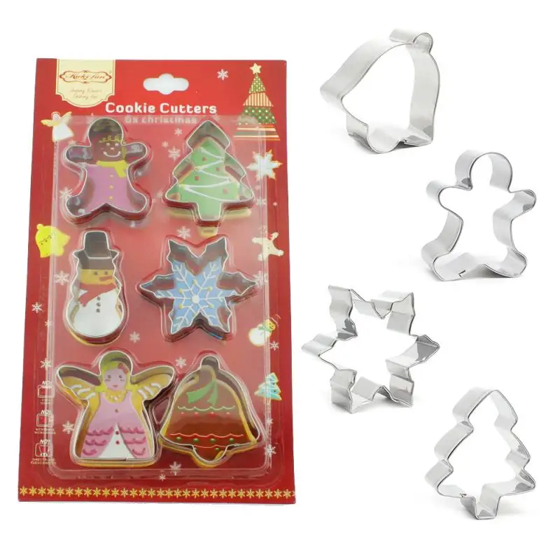 

6pcs/set Stainless Steel Cookie Biscuit DIY Mold Christmas Tree Snowflake Snowman Shape Cutter Cake Mould форма для выпечки