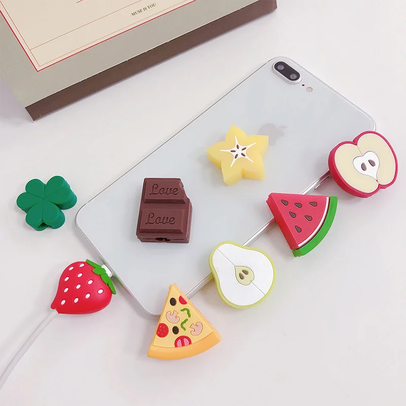 Милый кабель протектор шнур провода мультфильм защита для usb-кабель для iphone Силиконовые серьги фрукты крышка Winder зарядное устройство защита