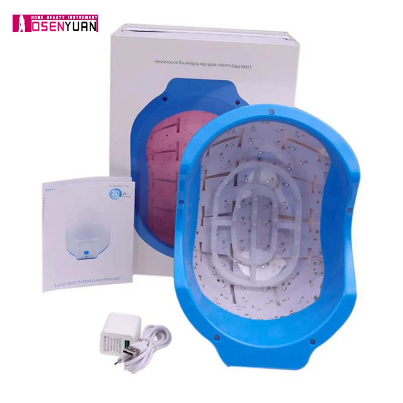 Колпачок для роста волос с 80/272 диодами и лазером перезаряжаемый терапевтический