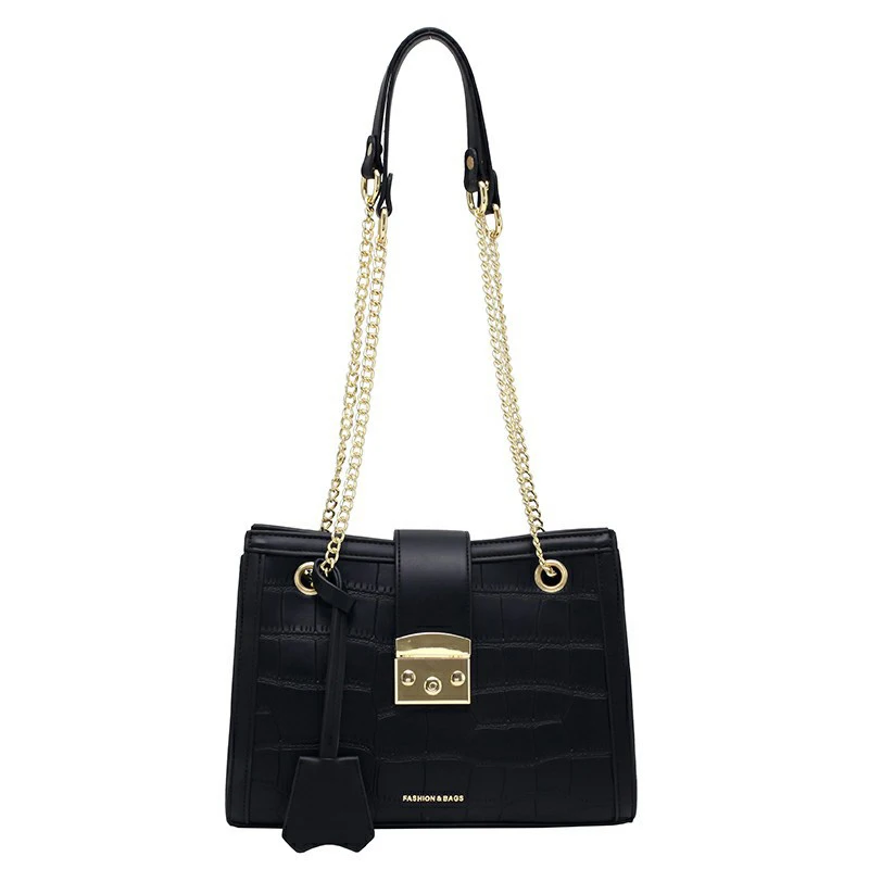 

[EAM] Women New Tote Bag Chains Elegant PU Leather Flap Personality All-match Crossbody Shoulder Bag Fashion Tide 2021 18A1593