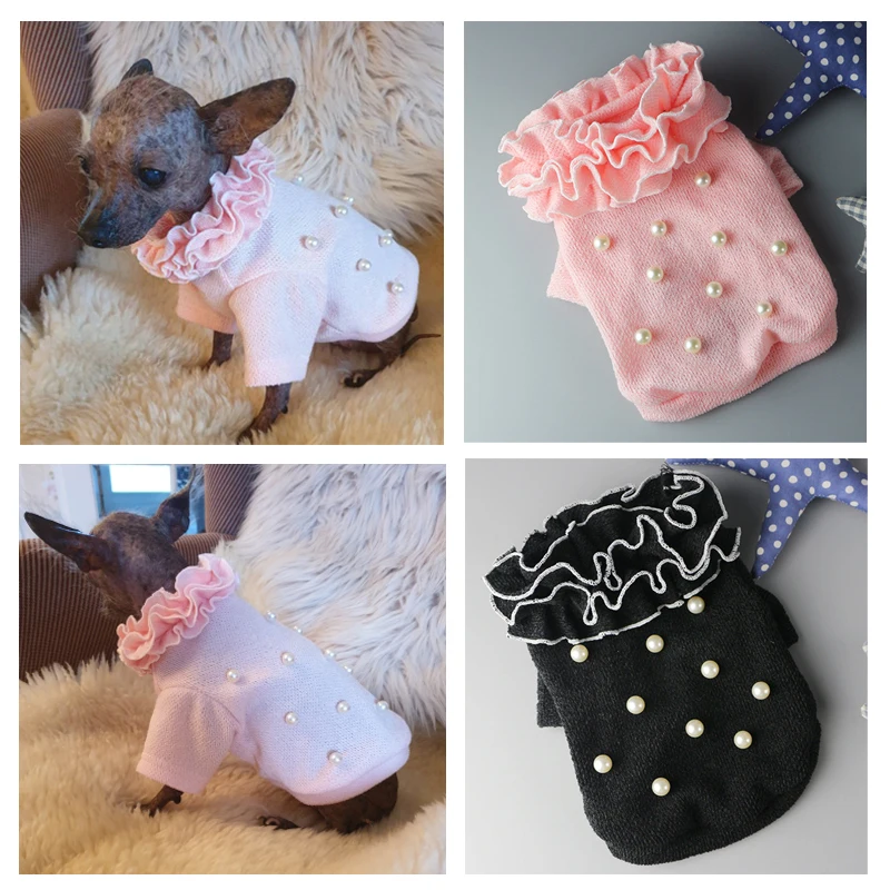 Модная осенне зимняя одежда для маленьких собак с жемчужными бусинами|Толстовки