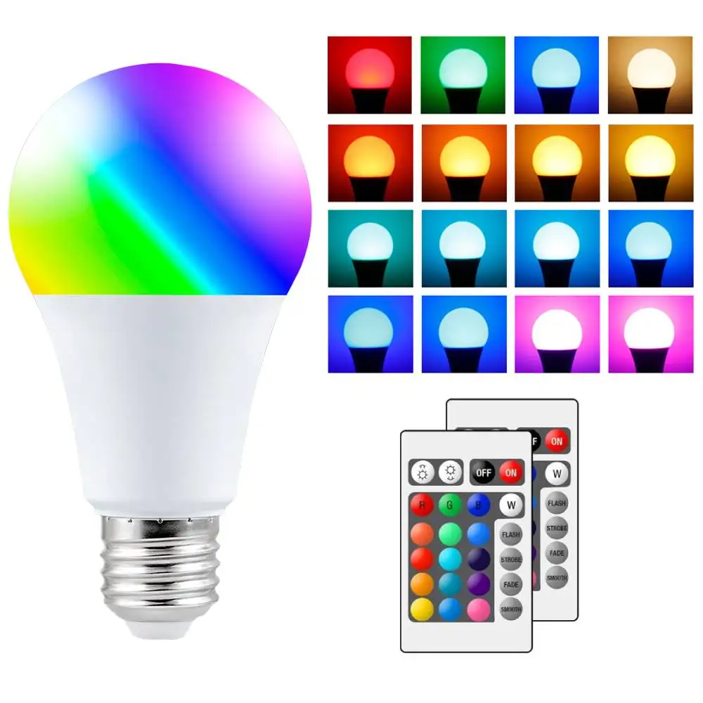 

E27 Smart LED Bulb RGBW RGB Bulbs with remote control Soft Light 85-265V 4 modes 16 colors LED Lamp Work RGBW Neon Lights