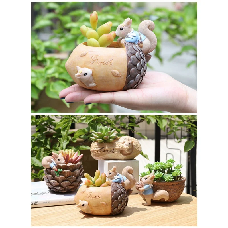 

s 1Pcs Cute Cartoon Flowerpot Squirrel Fleshy Flower Pot Garden Decoration Resin Succulent Pots Home Desktop Decoration