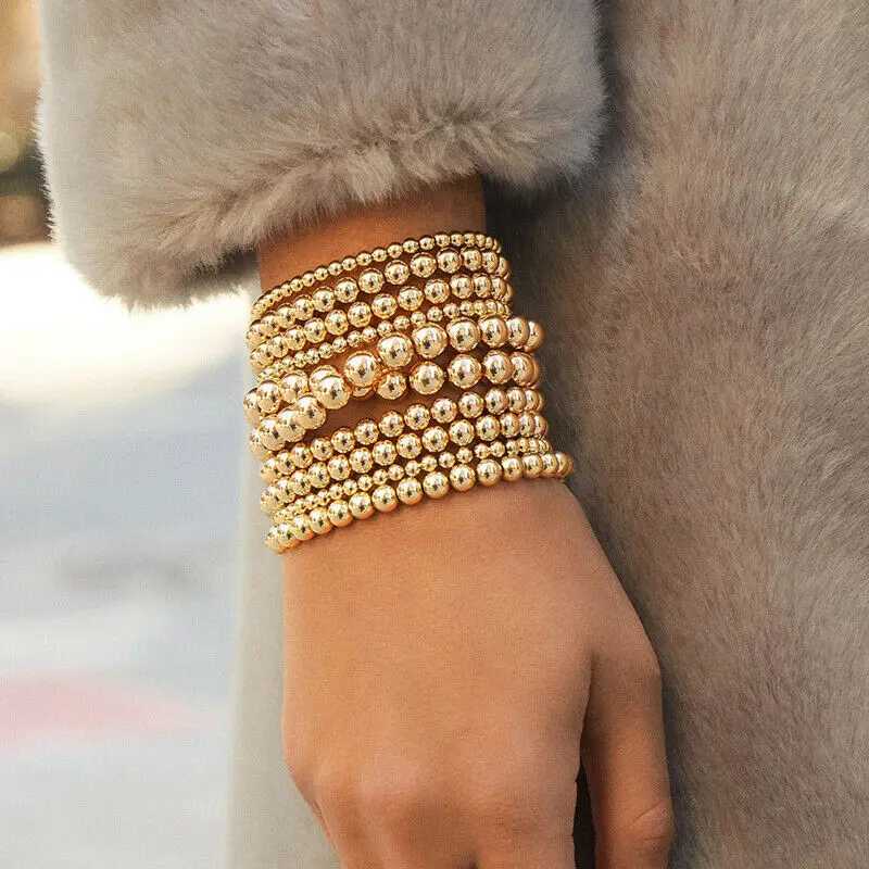 

4/5/6/8 mm Gold Natural Beads CCB Ball Stretchable Bohe Luxury Bracelet Simplicity Women's and Men's Jewelry