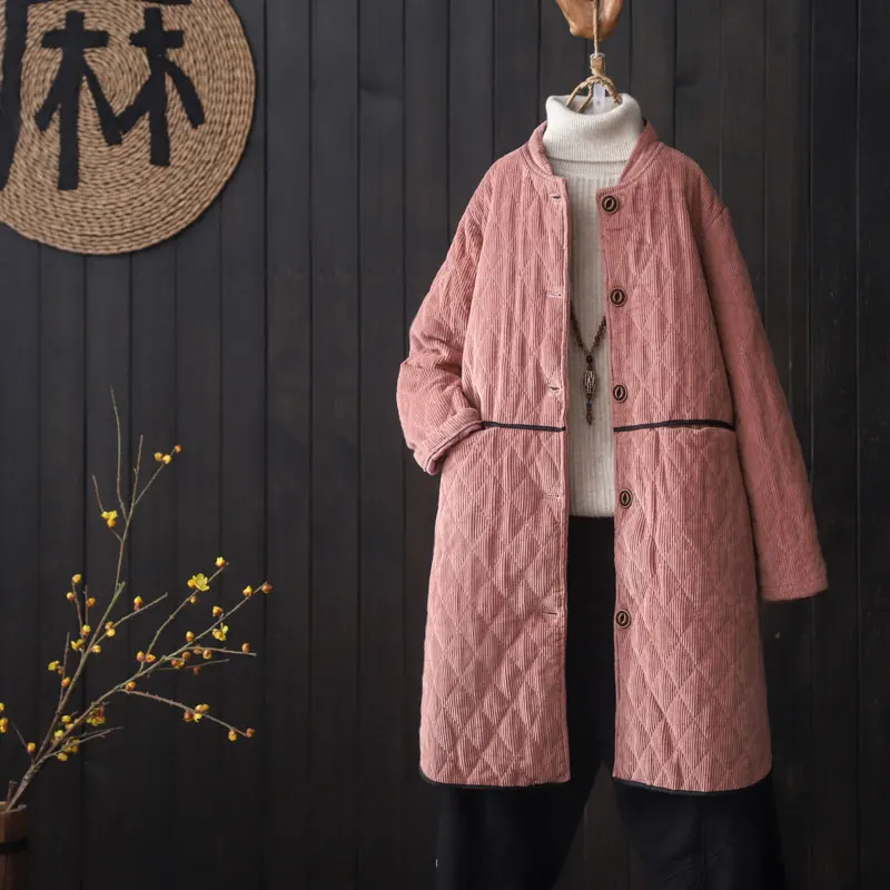 Вельветовая куртка в стиле ретро свободная Толстая стеганая с хлопковой