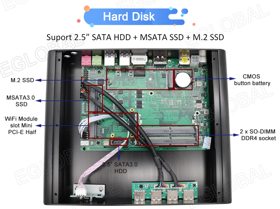 [8th поколения Intel Core i7 8550U 4 ядра 8 нитей] Eglobal Nuc мини-ПК с Windows 10 Pro DDR4 переменного тока 4K с Wi-Fi HTPC HDMI дисплейный порт MiniDP типа