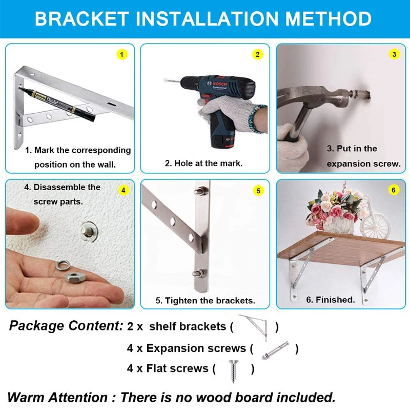 

Shelf Brackets Stainless Steel Material Heavy Duty Detachable Brackets Wall Mounted 2pcs L shaped bracket DIY home hardware