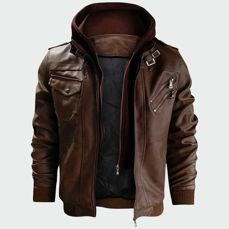 

BONJEAN Men's Leather Jackets 2020 Autumn Winter Coats and Outerwear Casual PU Leather Jacket for Male Hooded Jeackets BJ2950