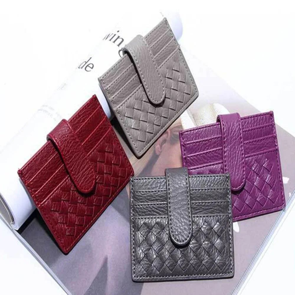 Держатель для карт из искусственной кожи тонкий тканый чехол сумка женщин