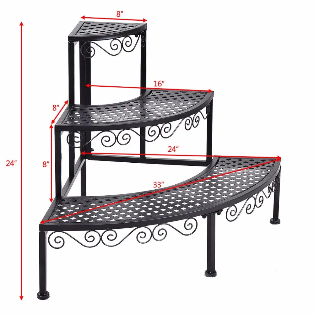 

Garden 3 Tier Corner Flower Metal Plant Stand Indoor Outdoor Pot Pots Rack Shelf Display Stair Step Ladder Home Furniture OP3340