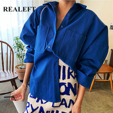 Ropa Realeft-blusa informal holgada de algodón con bolsillos dobles para mujer...
