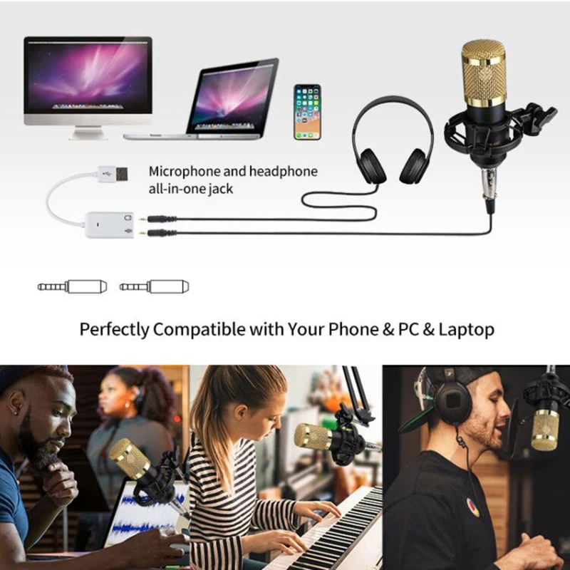 

Condenser Microphone Bundle BM-800 Mic Set for Stu dio Recording & Brocasting Microphone Kit for Pc Computer