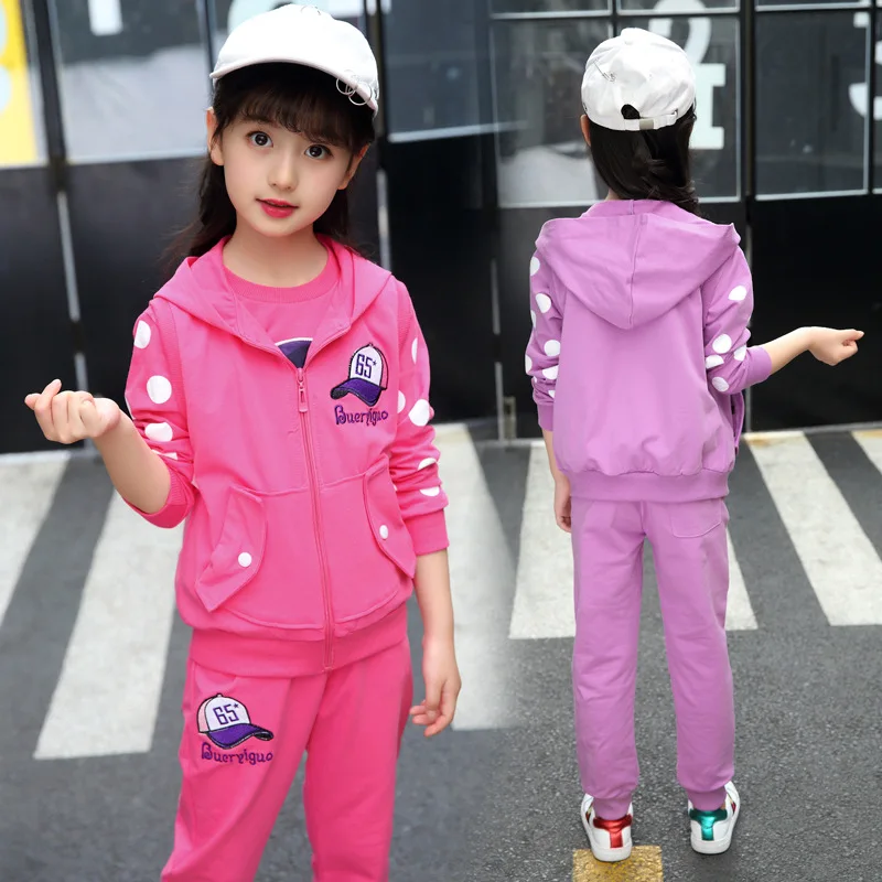 

Girls Spring and Autumn Set 2018 New Children's Girls Clothing Set Cartoon Print Children's Fashion Sports 3pc Set 4-14 Years St