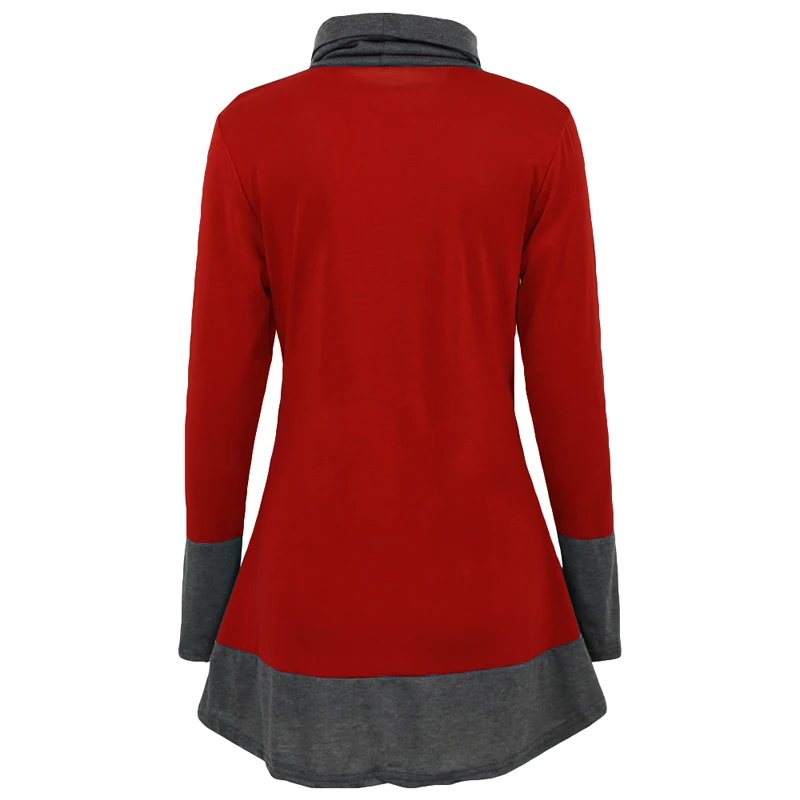 Женская футболка с высоким воротником модная Осенняя контрастных цветов