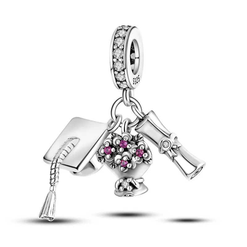 

Подвески plata of ley 925 подходят для оригинального браслета Pandora Выпускной из трех частей серебро 925 пробы Подвески бусины-шармы женские ювелирн...