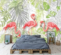 custom 3d wallpaper mural tropical rain forest flamingo bedroom background wall
