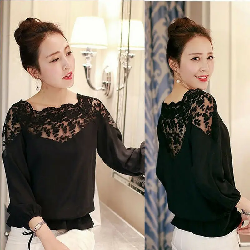 2019 сексуальные кружевные Топы blusas Тонкий размера плюс кружевная блузка рубашка