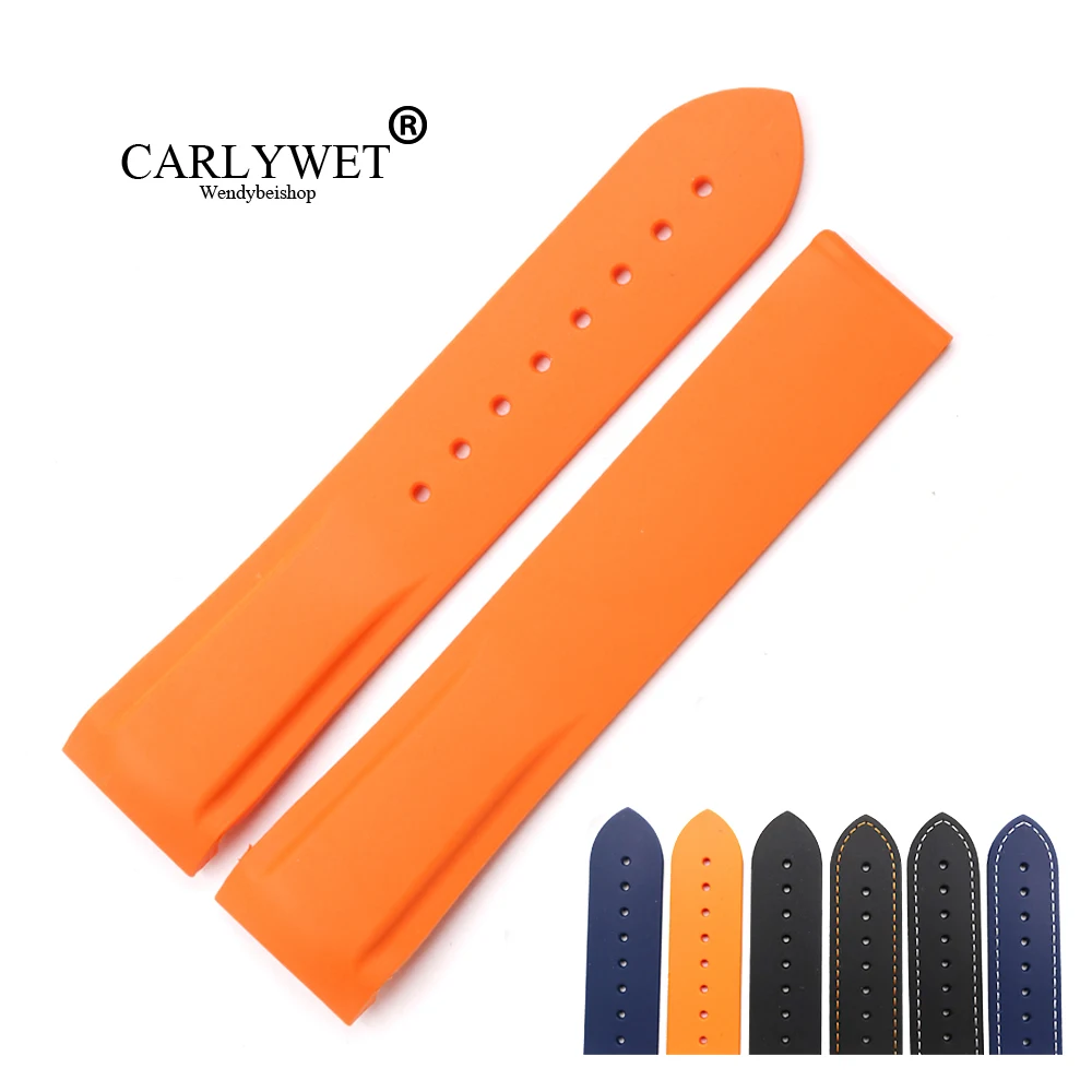 

CARLYWET 20 22mm High Quality Rubber Silicone Replacement Wrist Watch Band Strap Belt Loops For Omega Planet Ocean 45 42mm