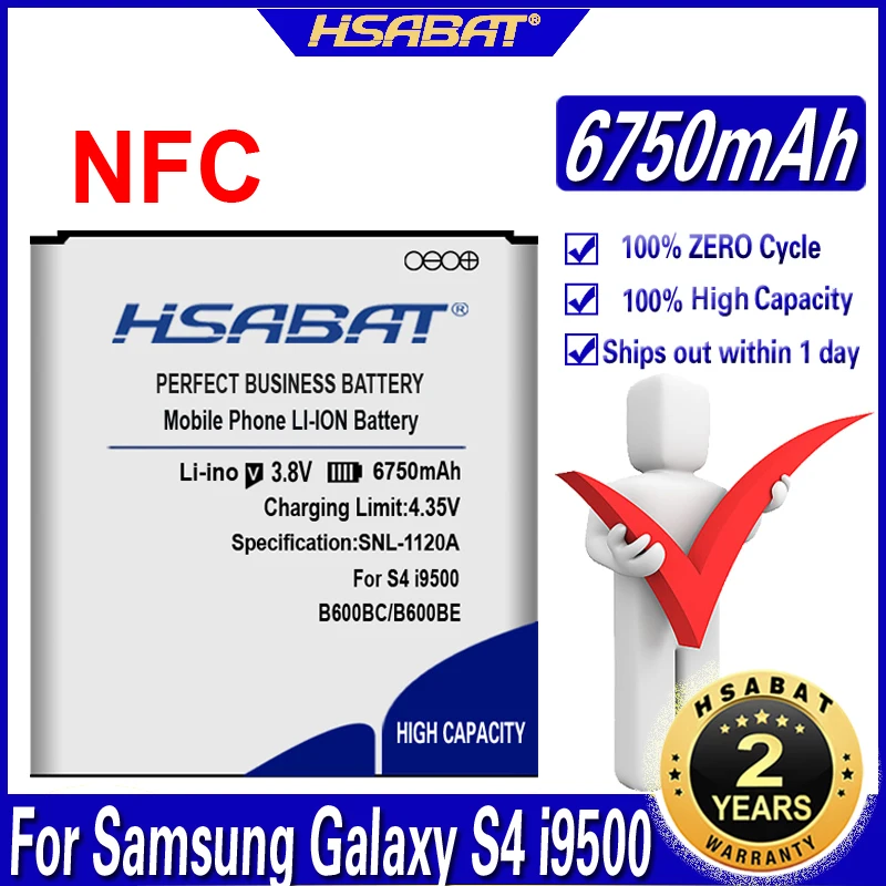 Оригинальный аккумулятор HSABAT 6750 мАч B600BE для Samsung GALAXY S4 I9500 NFC I9502 I9508 I959 i9505 i9507V Active