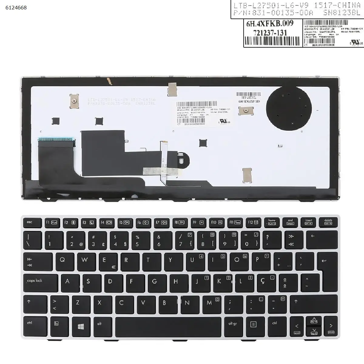 

Portuguese Layout New Replacement Keyboard for HP EliteBook Revolve 810 G1 810 G2 810 G3 Laptop Silver Frame Backlit Backlight