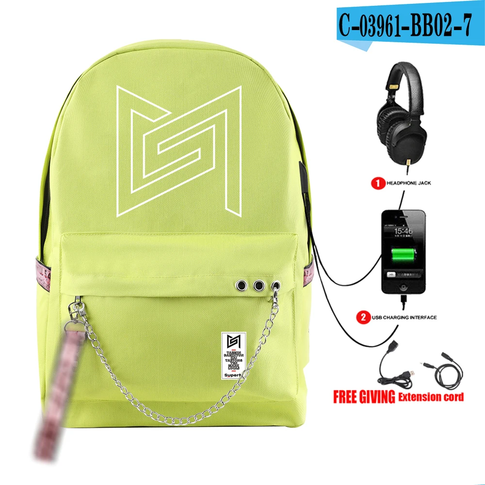 SuperM рюкзак KPOP крутой логотип команды стильный с подвесным орнаментом с USB молнией модный рюкзак для путешествий - Цвет: BB02