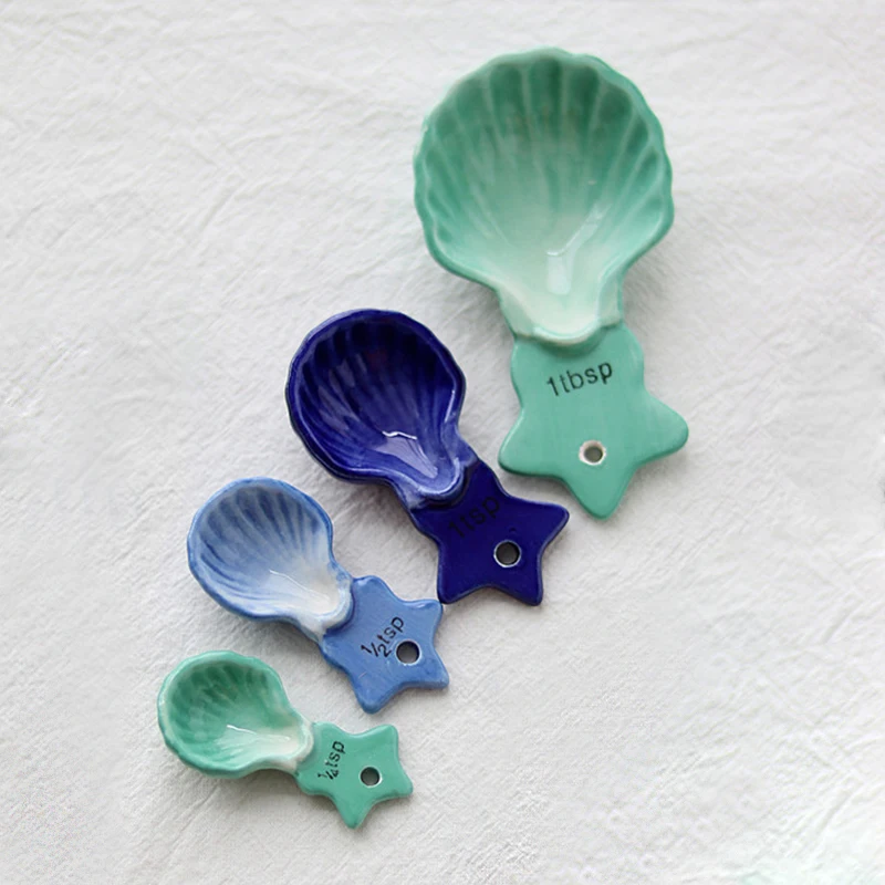 Керамические измерительные ложки для выпечки в форме раковины океана кухонные