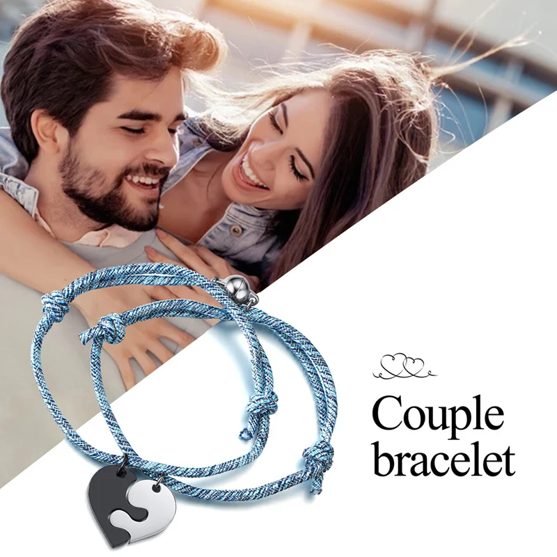 

Vnox Customized Puzzle Heart Charm Bracelets for Women Men, Couple Sister Best Friend Romatic Bracelets with Attractive Charm